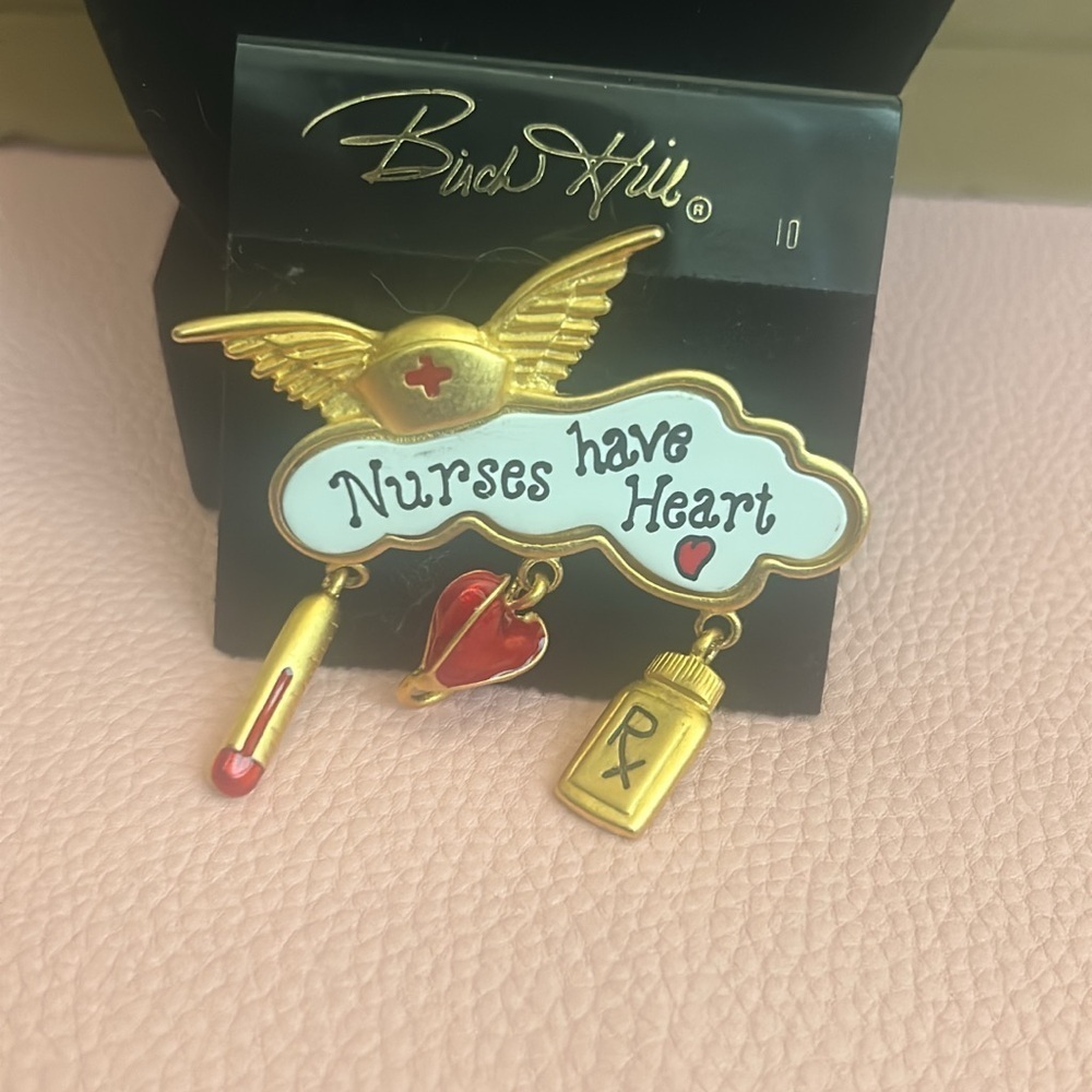 Gold and White Nurses Heart Pin